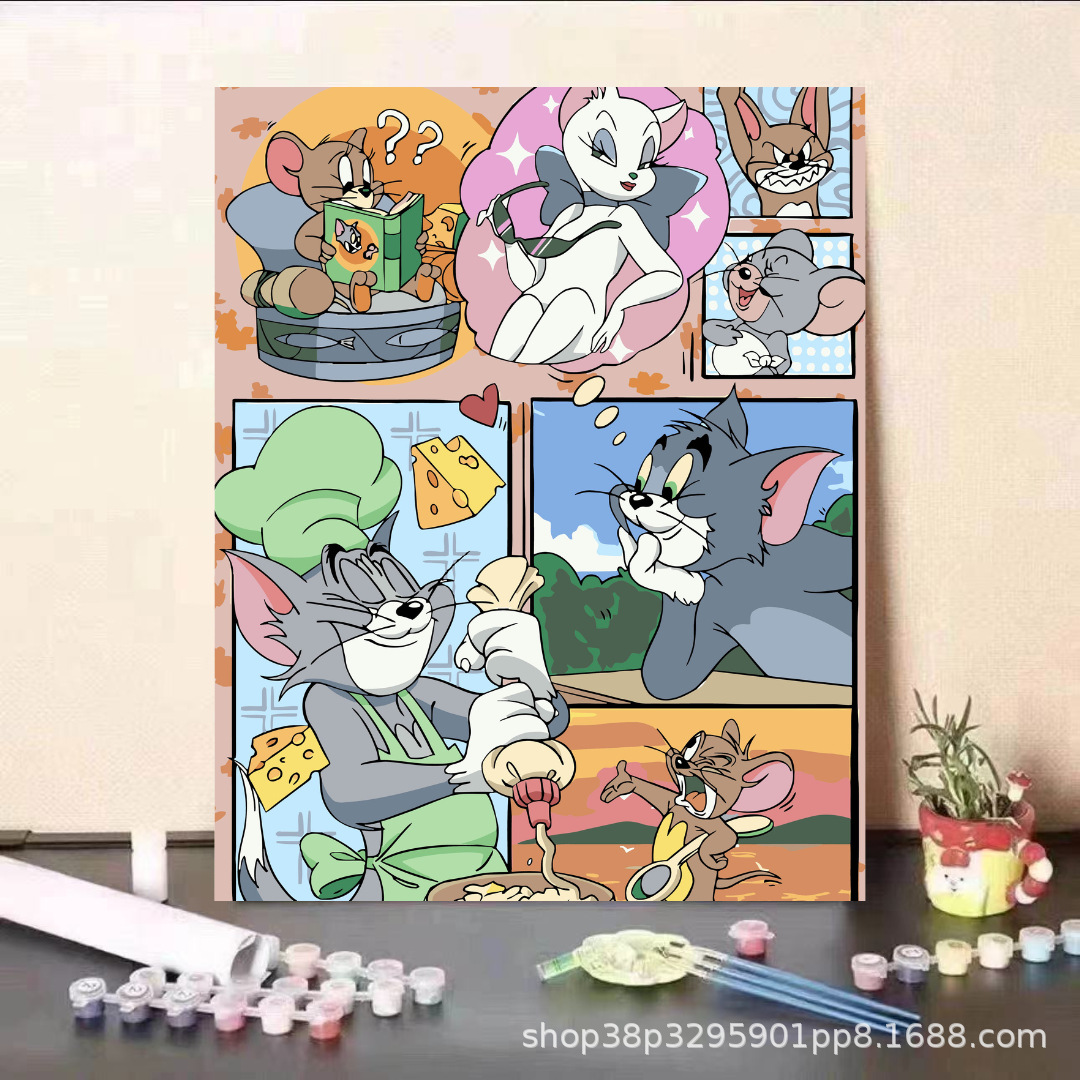 Pintura al óleo digital DIY dibujos animados para niños, estudiantes de Steele, pintura decorativa descomprimida, pintura animada