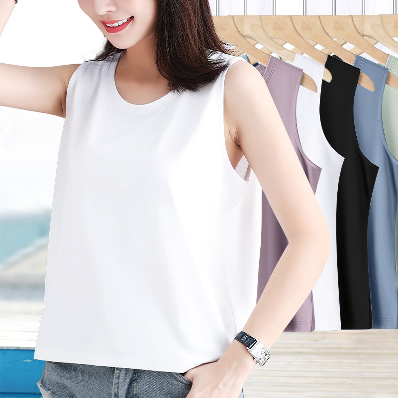 Pure Cotton Loose Short Wide Shoulder Strap Sleeveless Camisole Base Shirt Women's Summer Outer Wear Inner Round Neck T-shirt