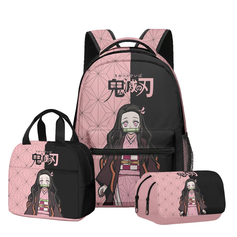 3D Cross-Border New Product Anime Blade School Bag Backpack Lunch Bag Pencil Case Three-Piece Set for Primary and Secondary School Students with Print