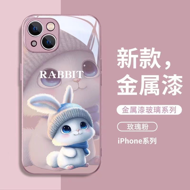 適用蘋果15promax兔子手機殼新款Iphone12pro暴款玻璃14pro超萌款