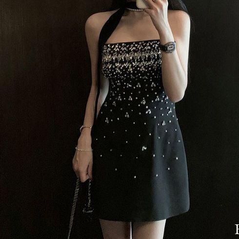 Heavy-Duty Beaded Strapless Dress for Women, Summer High-End Party Dress, Banquet Birthday Dress, Elegant and Graceful
