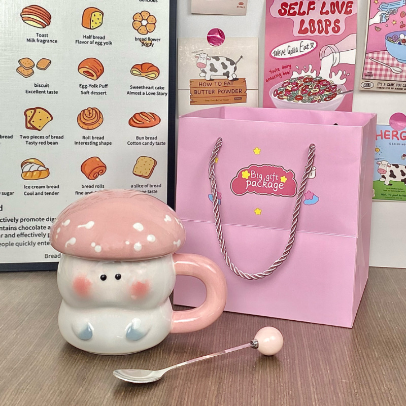 hongos genio taza de cerámica regalo de cumpleaños taza con tapa de gran capacidad esmaltado taza de agua de color taza de agua de pareja doméstica