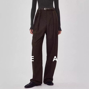 Row Style Straight Pants for Women 2025 Autumn and Winter Worsted Wool High Waist Slim Wide Leg Pants Double Pleated Tapered Suit Pants