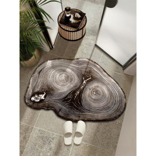 # Wood Grain Bathroom Floor Mat, Water-Absorbent, Non-Slip Foot Mat, Washroom No-Wash Carpet, Special-Shaped Annual Ring, Home Washstand Moisturizer