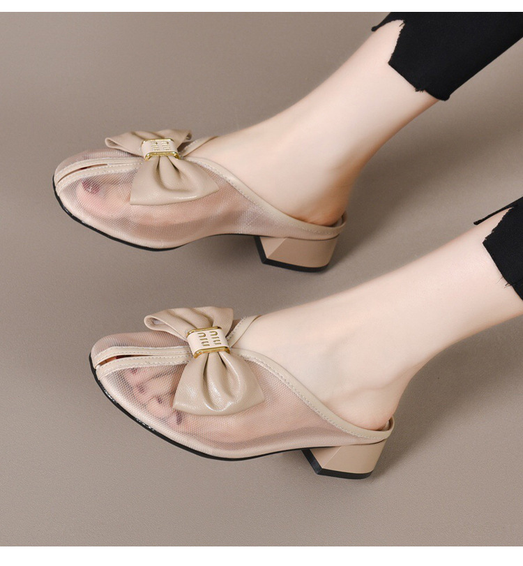 Dép sandal nữ bít mũi lưới da thật đế bệt phong cách tiên nữ — Màu đen chi tiết 16