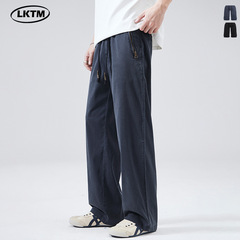 LKTM メンズ 夏 リヨセル テンセル カジュアル パンツ メンズ トレンド ブランド ゆったり 万能 ワイドレッグ ドレープ ストレート パンツ