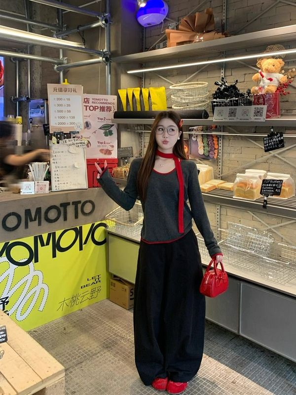 辣妹撞色围脖条纹长袖内搭打底衫女秋冬新款修身显瘦圆领别致上衣|undefined