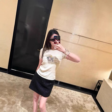 南油高定女装CH家25春夏新款小鱼线条提花圆领短袖针织衫百搭上衣