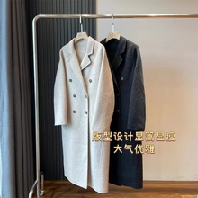 福利！高克重保暖骆驼绒羊毛双面呢双排扣长款大衣外套女