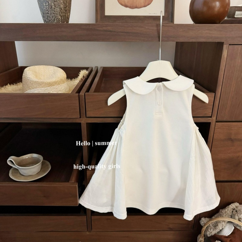 [Xianning Seven] ¡Alice! Vestido sin mangas con parche bordado de bebé femenino francés, falda de solapa para niñas, de moda