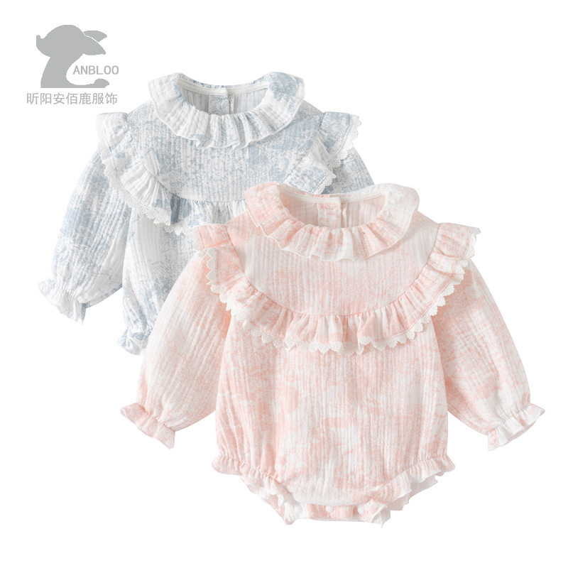 婴儿装中国风春装新款水墨画长袖公主爬服甜美纯棉连体衣宝宝衣服|undefined