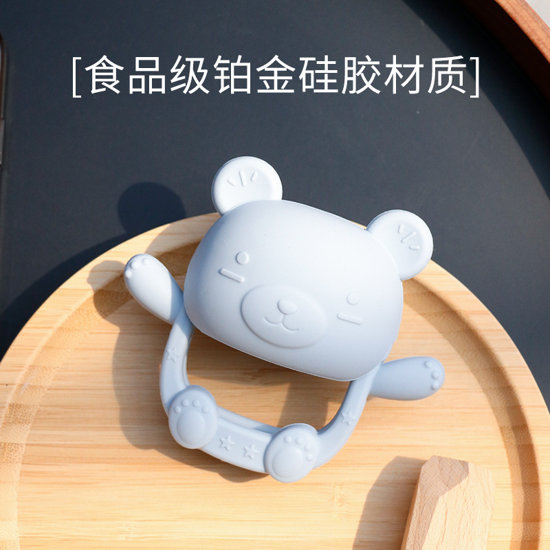 小熊護手牙膠安撫磨牙棒嬰兒硅膠防吃手神器寶寶口欲期咬膠可水煮