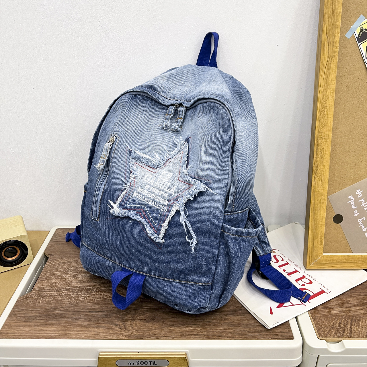 Gradiente mochila de vaqueros de gran capacidad para estudiantes universitarios, mochila de estudiantes, mochila escolar coreana, bolsa de viaje.