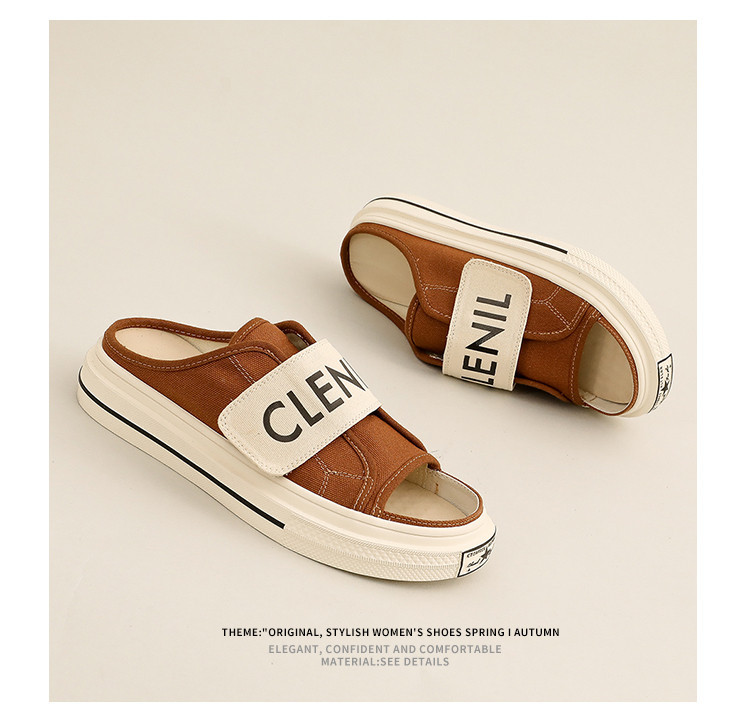 Canvas Slippers For Women Summer Flat Sandals With Velcro Strap_voghion.com