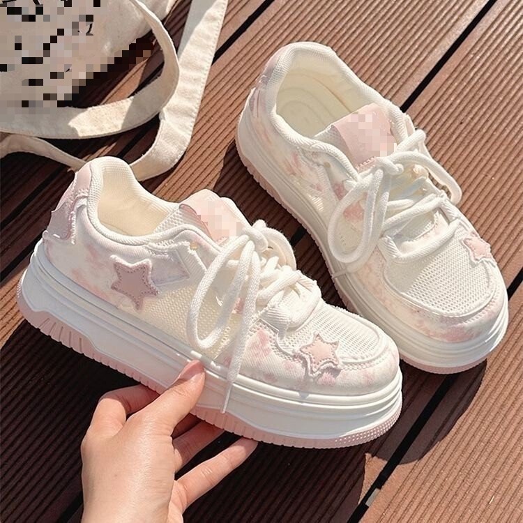 Summer Breathable Mesh Shoes 2026 New Style Versatile Shoes That Match with Skirts Thick-Soled Sports Sneakers White Shoes for Women
