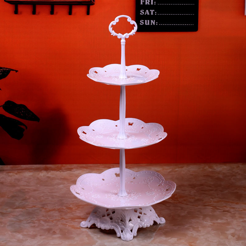 Decoración de cumpleaños soporte de postre estante de exhibición de estilo europeo comida fría mesa de descanso de té de plástico pastel bandeja de postre estante