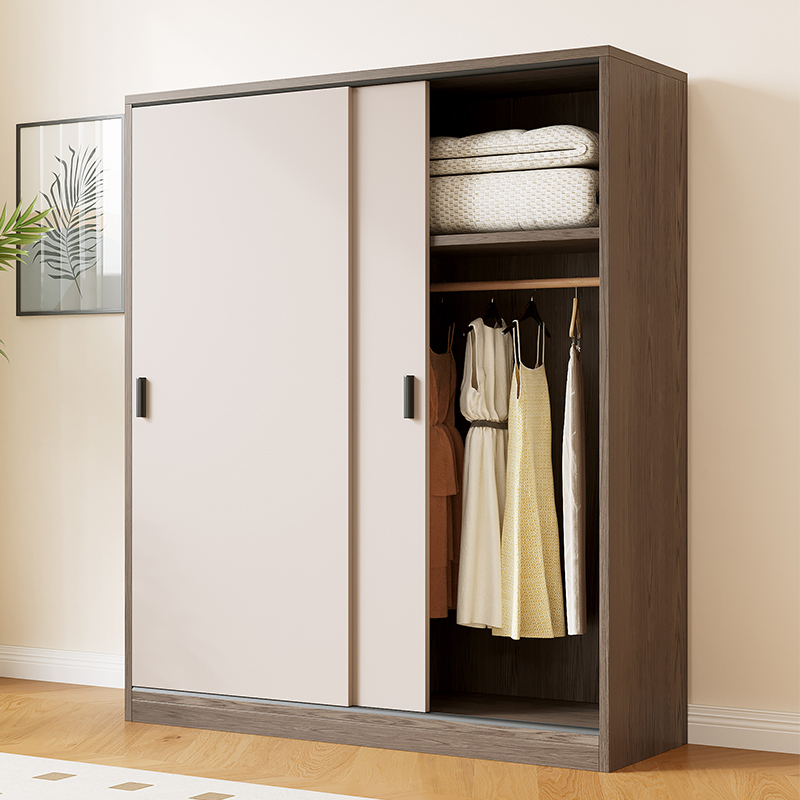 Solid Wood Wardrobe Home Bedroom Sliding Door Children's Storage Cabinet Rental Cabinet Storage Cabinet Economical Wardrobe