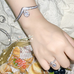 Sisi高定皇冠手環 鍍18K白金微鑲戒指水滴梨形定婚戒 鴿子蛋手鐲