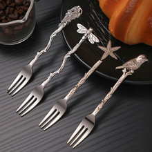 锌合金欧式蛋糕甜品叉海星蜻蜓可爱水果叉西餐甜品叉子6支装批发
