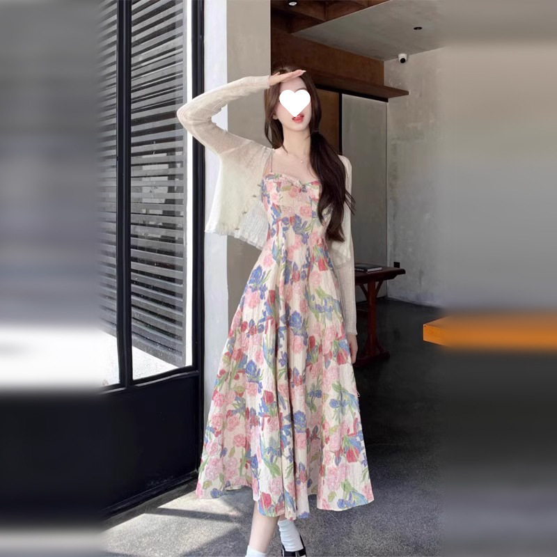 High-End, Stunningly Beautiful Floral Suspender Dress for Women, Perfect for Summer, Unique and Pretty, Two-Piece Dress for Petite Women High-End, Stunningly Beautiful Floral Suspender Dress for Women, Perfect for Summer, Unique and Pretty, Two-Piece Dress for Petite Women