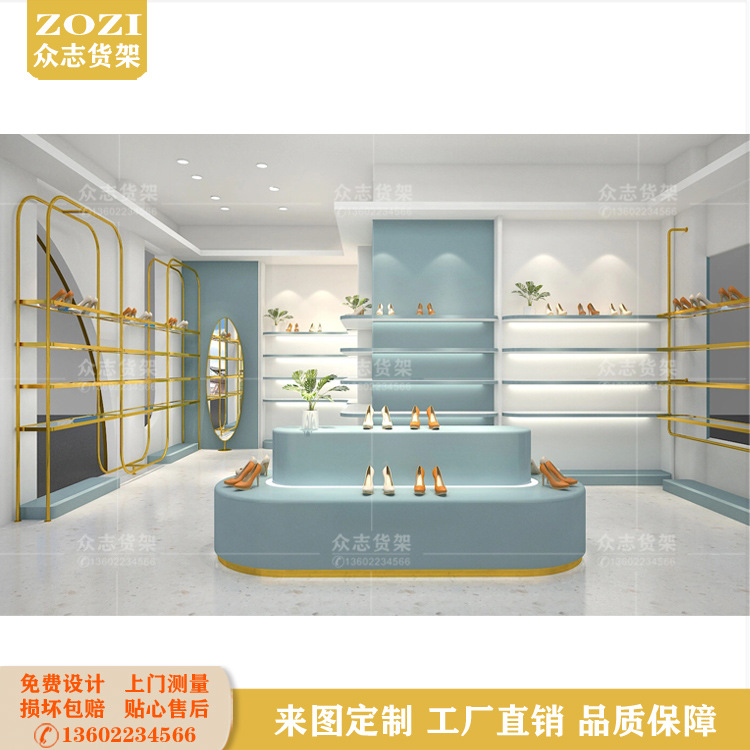 不锈钢鞋架展示架店铺童鞋中岛架装修设计上墙层板包包直播间货架