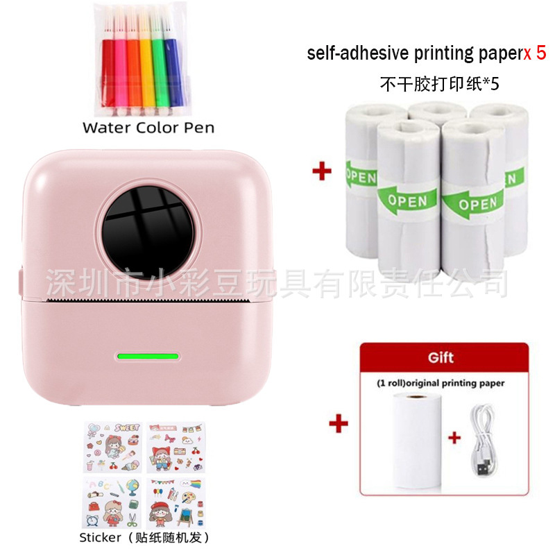 X5 핑크-영어 버전 [감열지 1롤 + 스티커 5롤 + 수채펜 6개 + 스티커]