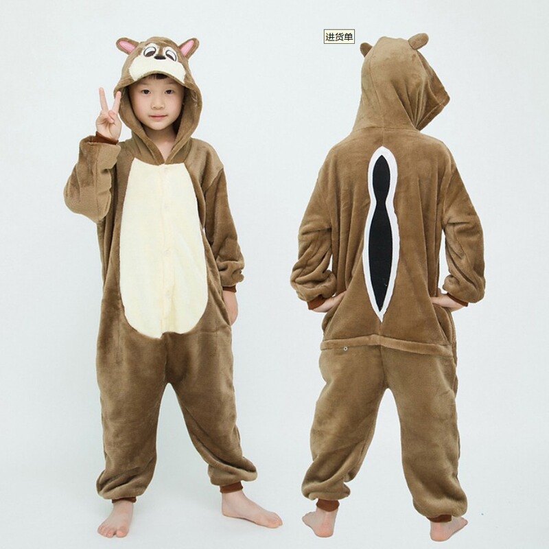 Autumn and Winter Skull Flannel Boys and Girls Animal Chipmunk Cartoon Siaman Pajamas Home Clothes Stitch Bat