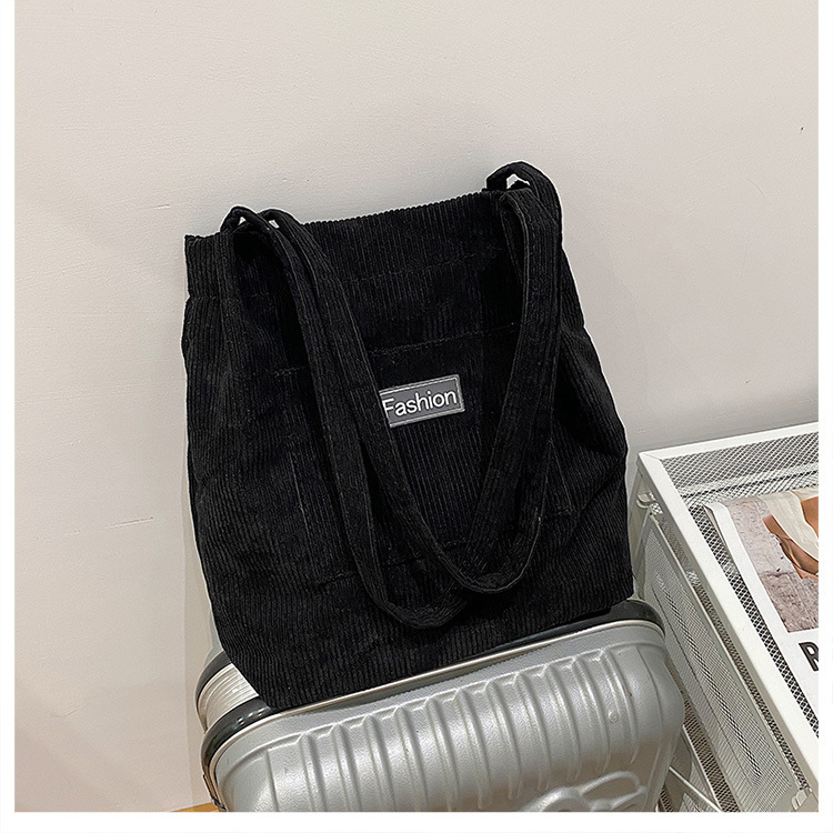 Japanese-style casual and artistic handbag, ins letter-embroidered canvas shopping bag, trendy and fashionable corduroy single-shoulder bag undefined