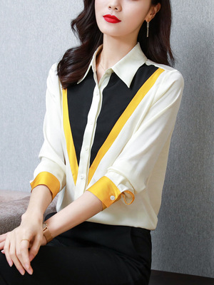 重磅仿真丝衬衫女长袖气质通勤2021春季新款时尚白色桑蚕丝上衣|ru