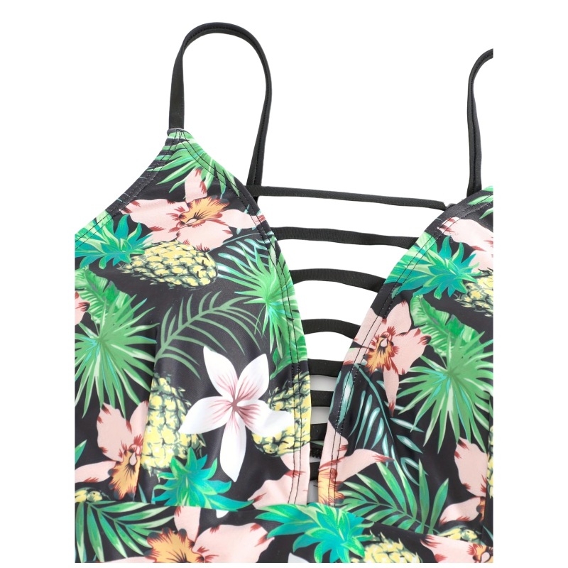 Traje de baño bikini europeo y americano de talla grande con estampado, de cintura alta y adelgazante para mujeres con curvas, venta directa de fábrica.