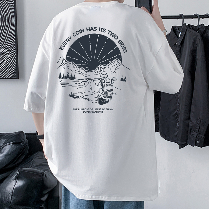 220g Heavyweight Short-Sleeve T-Shirt for Men, Cotton Drop-Shoulder Style, Loose Fit for Youth, New Summer Korean Version, Couple's Cross-Border Style