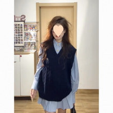 秋季穿搭一整套女韩系学院风领毛衣背心马甲女条纹连衣裙两件套