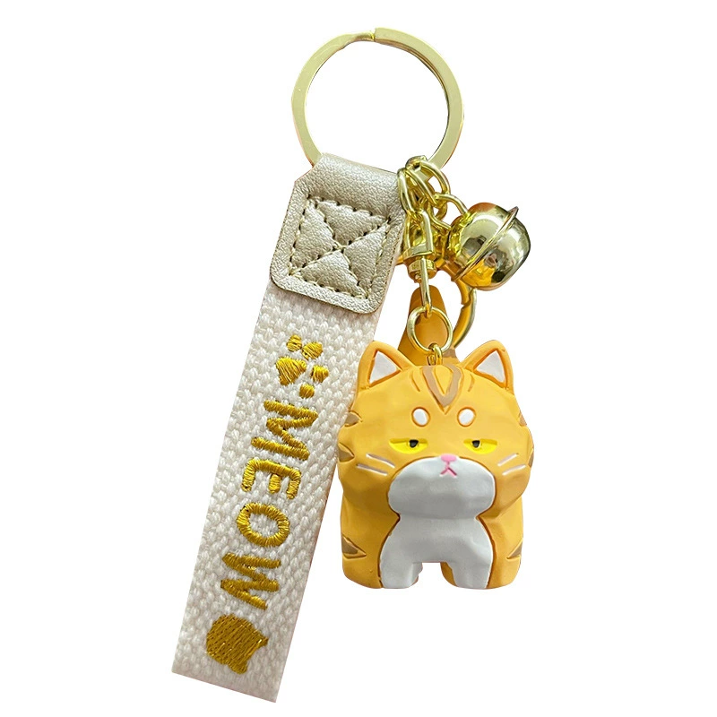 Милый брелок для ключей в виде resin-кошки из дерева, подвеска для сумки с колокольчиком и упаковкой OPP, 5 моделей