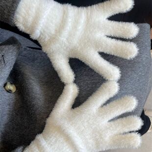 Korean Style Winter Gloves Imitation Mink Hair Gloves New Solid Color Sweet Ins Plush Warm Gloves Cycling Cold-proof