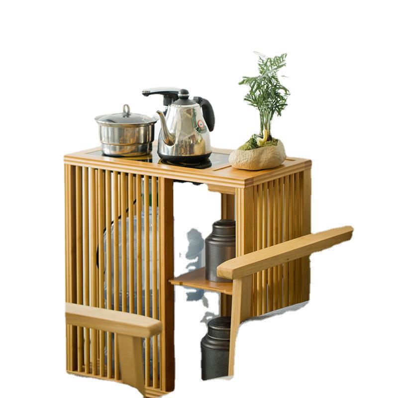 Nuevo carrito de té de bambú chino pequeño gabinete de té Kung Fu juego de té traje bandeja de té de bambú Cocina de Inducción automática mesa de té de agua