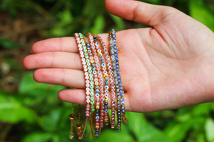 Cross-Border New Arrival Colorful Oil Necklace Adjustable Bracelet Female Eyes Rainbow Color Retract