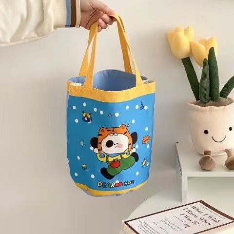 可爱插画水桶手提韩风少女心妈咪便当袋上班小拎包童趣涂鸦帆布包|undefined