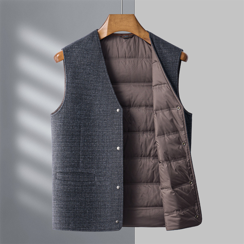 Counter genuine goods Down Vest Men's Middle-aged Dad Winter Thickened Outer Wear Sleeveless Wool V-neck Vest
