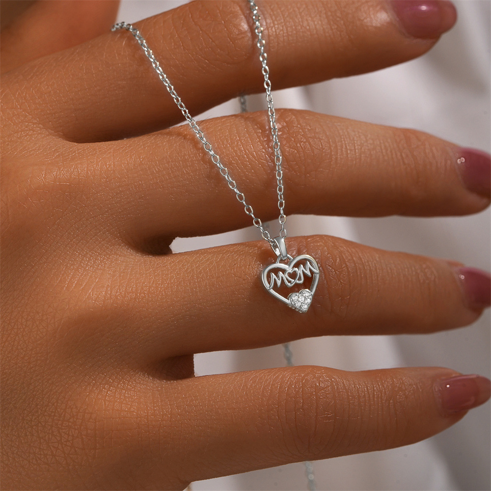 925 sterling silver Chain Material 925 Sterling Silver Zircon Plating Letter Heart Shape Pendant Necklace