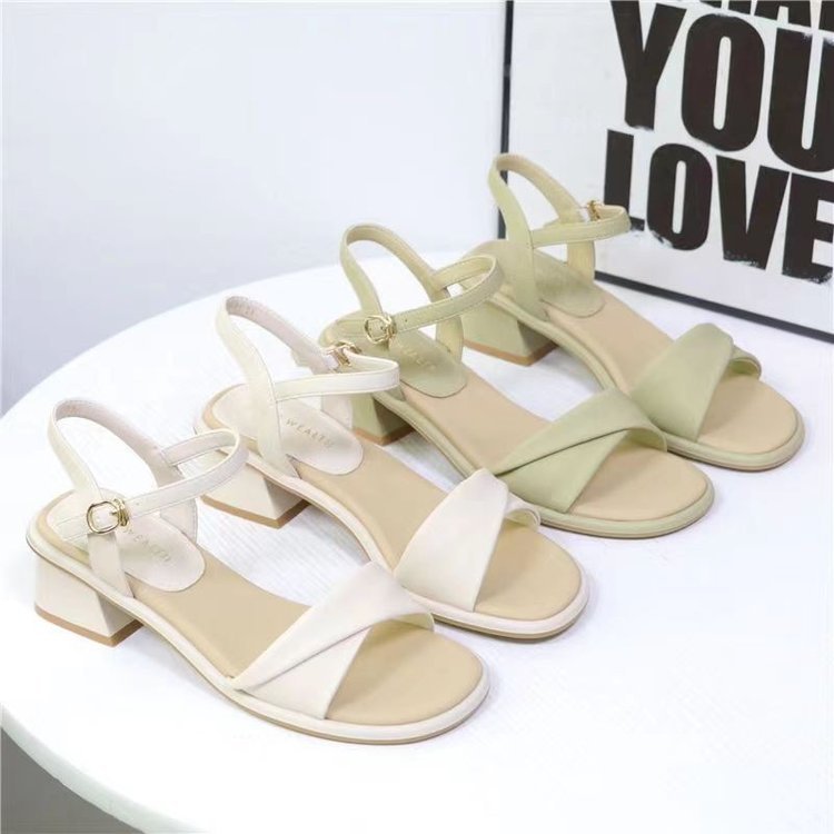 Sandalias de Tacón Grueso con Hebilla para Mujer de Caucho y PU image 2
