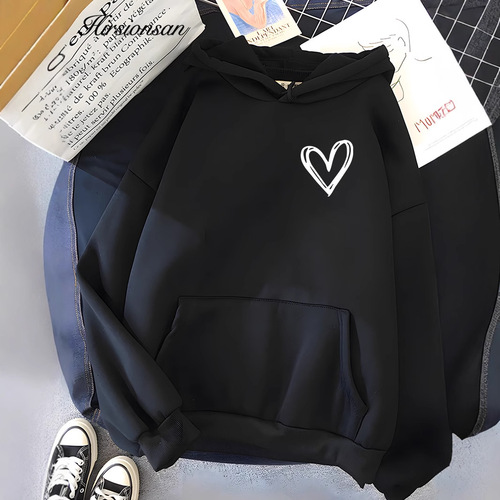 【Cross-Border Euro Code】Hirsionsan Simplic Heart Print Women's Sweatshirt