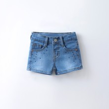 夏款儿童蓝色欧美女孩韩版短裤纯色夏季牛仔裤棉防蚊裤牛仔热裤子