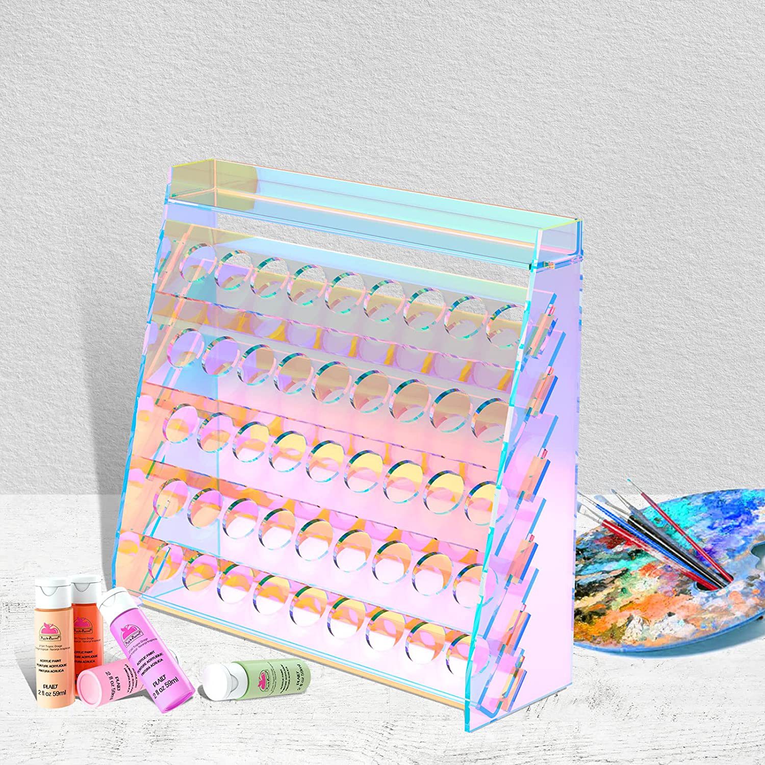 亚克力油漆架,用于工艺油漆储存,彩虹透明油漆架支架颜料收纳架