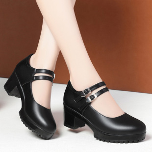 Cheongsam Model Show Shoes Black Platform High Heels Platform Shoes Middle-aged and Elderly Mothers' Leather Shoes Etiquette Women's Shoes