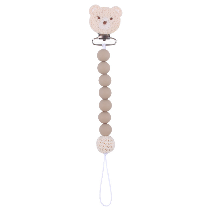 Nuevo bebé de dibujos animados oso chupete clip calmante bebé silicona contraste color cuentas de silicona morder pezón cadena anti-caída