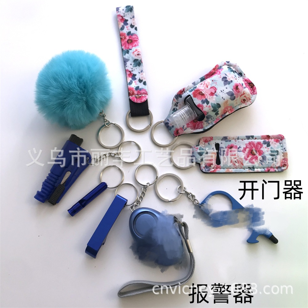 Llavero de muñeca de espejo cruzado Juego de 10 piezas Bolsa de desinfectante de manos para mujer Llavero de alarma de aluminio