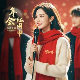 中国红围巾定制印logo公司开业活动年会同学聚会红色围脖刺绣印字