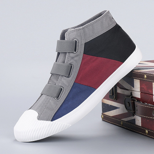 Flash step women's shoes 2024 spring canvas color matching versatile women's shoes breathable soft sole high-top slip-on shoes