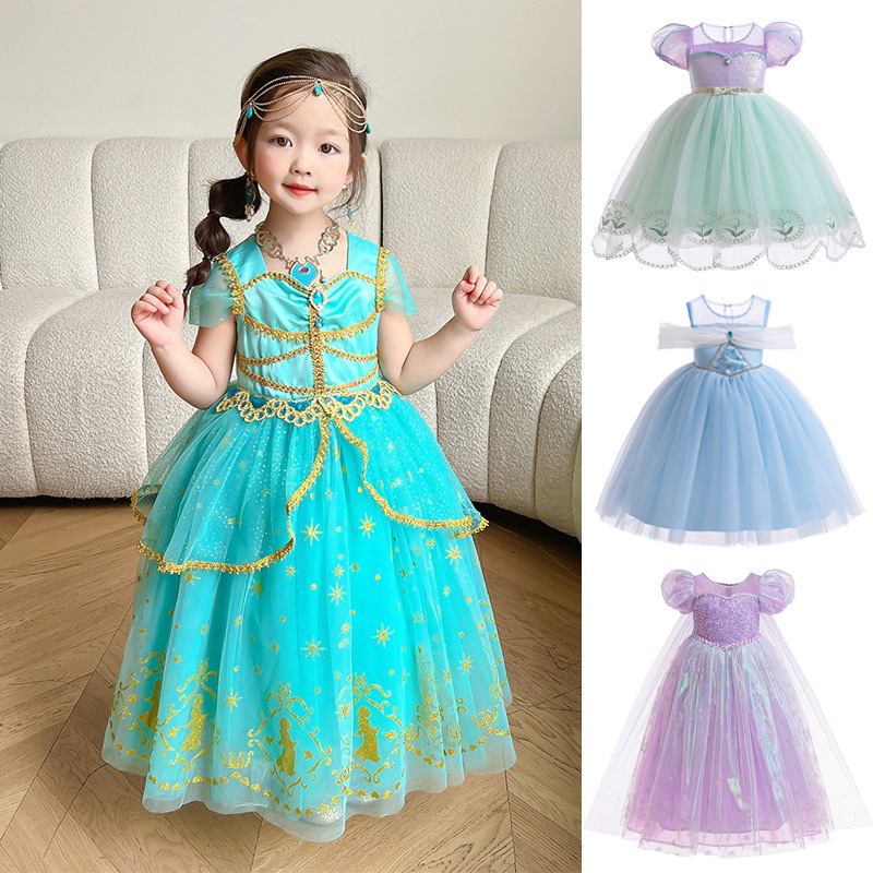 女童夏季连衣裙夏季新款儿童网纱公主裙小女孩洋气气质泡泡袖纱裙