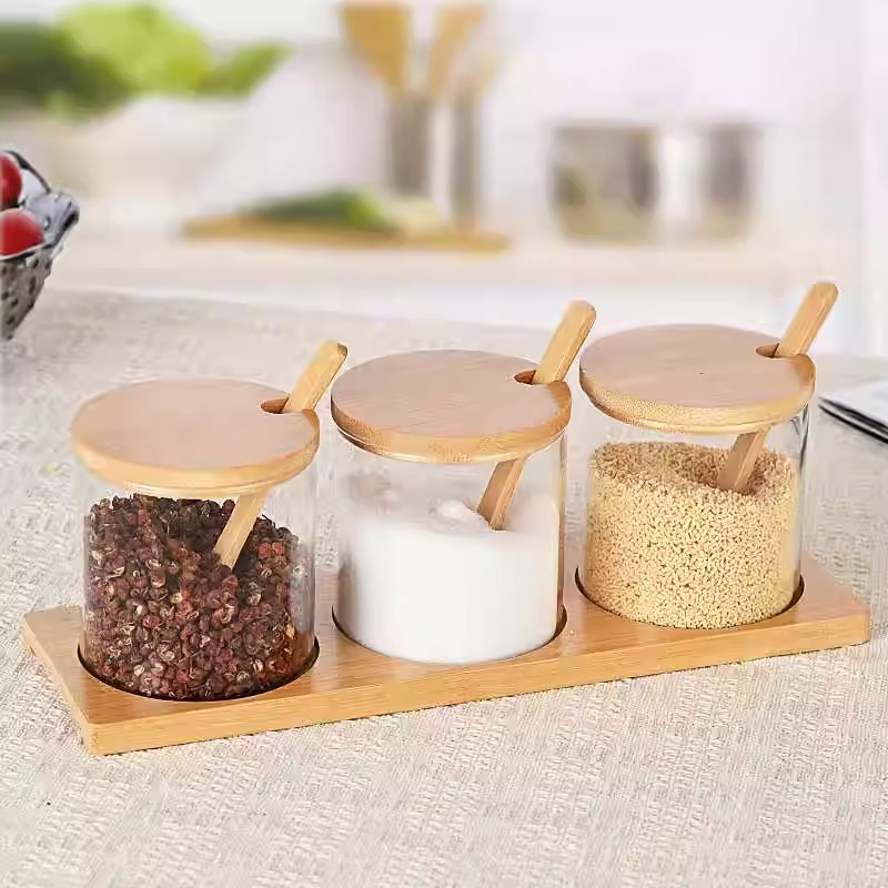 Wholesale Kitchen Seasoning Jar Combination with Spoon High Borosilicate Glass Seasoning Bottle Household Multifunctional Glass Sealed Jar